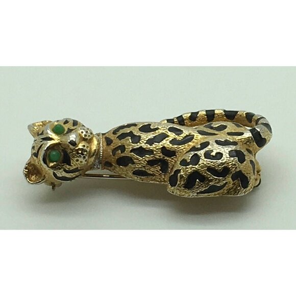 D’orlan ( Boucher ) Cheetah Panther Jaguar Big Cat Brooch Pin Gold Black - Picture 2 of 4